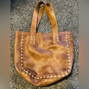 Bed Stu Brown Leather Tote with Stitch Detail